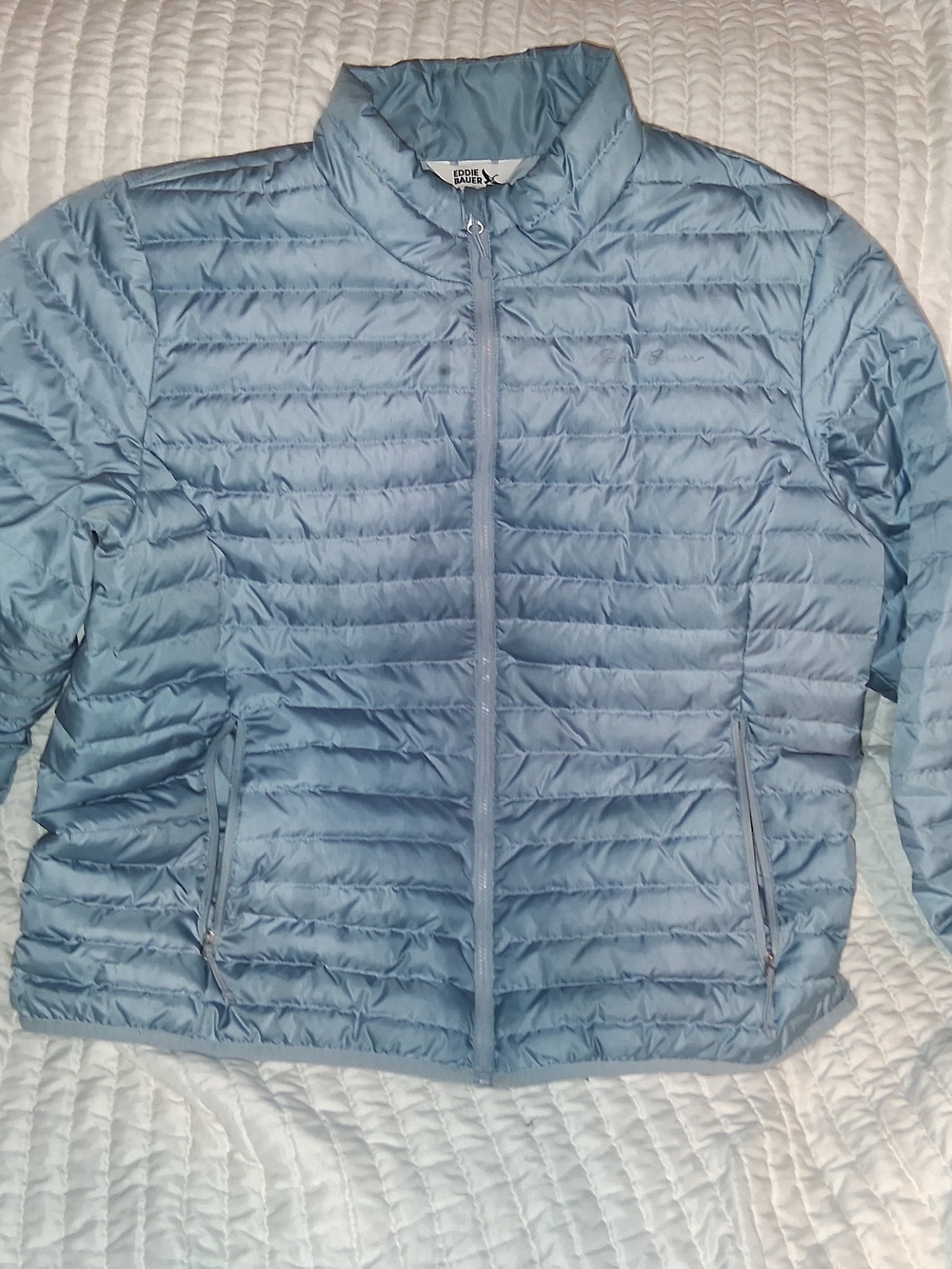 Eddie Bauer Down 650 Women's Smoke Blue Packable Puffer Jacket Size XL Hiking